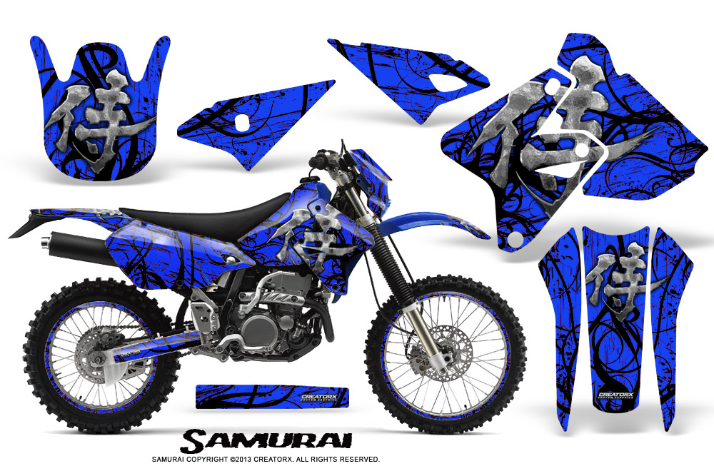 Suzuki DRZ400 Enduro Graphics Kit Samurai Black Blue NP Rims